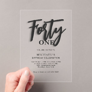 Stylish Black Script Forty 40th Adult Birthday Acrylic Invitations