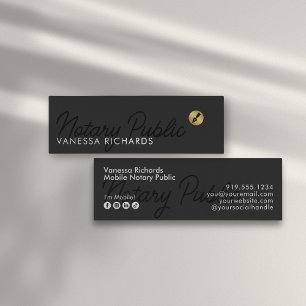 Stylish Black Script Notary Public Gold Pen Nib Mini Business Card