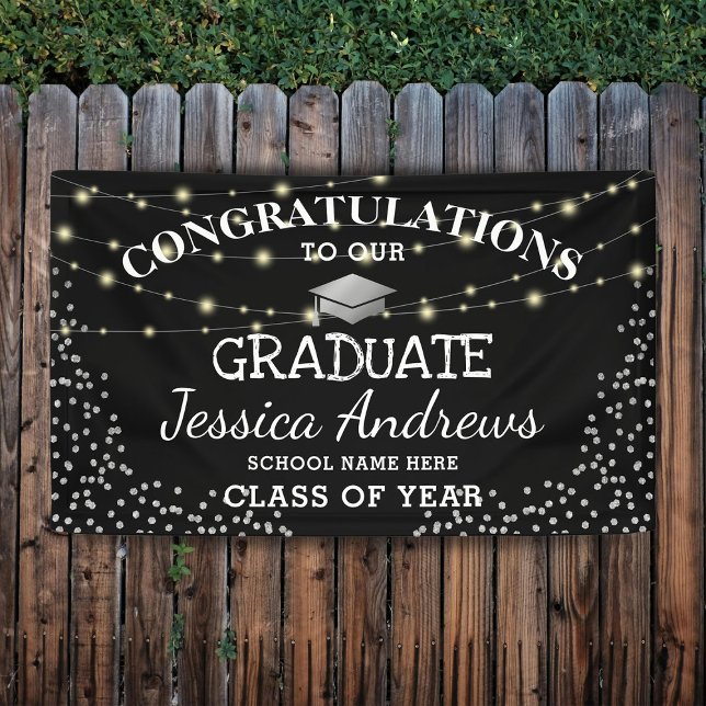 Stylish Black &  Sliver Class of 2025 Graduation Banner (Creator Uploaded)