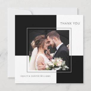 Stylish Black Square Wedding Thank You with Photo
