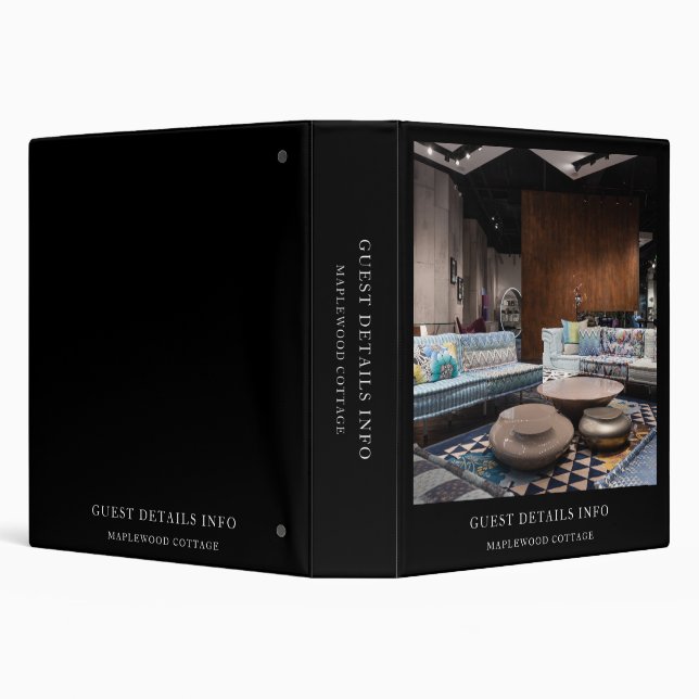 Stylish Black Vacation Rental Guest Guide Binder (Background)