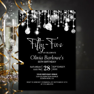 Stylish Black White 55th Birthday Party Invitation