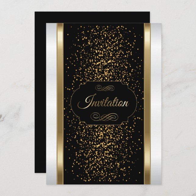 Stylish Black, White and Gold Invitation (Front/Back)