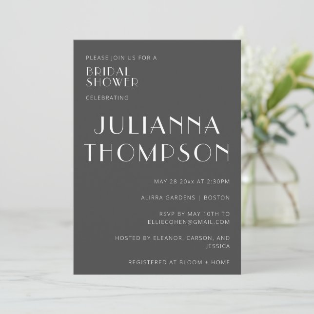 Stylish Black White Art Deco Bridal Shower  Invitation (Standing Front)