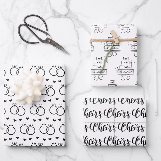 Stylish Black & White Bridal/Wedding Shower Wrapping Paper Sheet (Front)