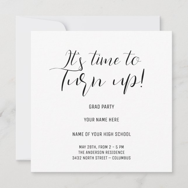 Stylish Black & White Calligraphy Grad Party Save The Date (Front)