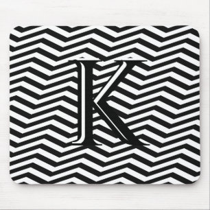 Stylish Black White Chevron Stripe Monogram Custom Mouse Pad