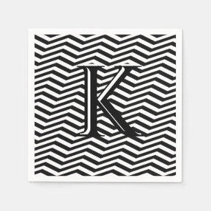 Stylish Black White Chevron Stripe Monogram Custom Napkin