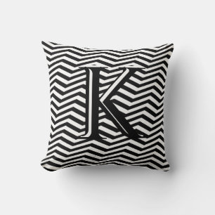 Stylish Black White Chevron Stripe Monogram Custom Throw Pillow