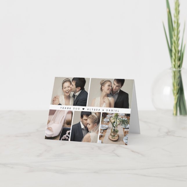 Stylish Black White Chic Wedding Photo Collage  Thank You Card (Front)