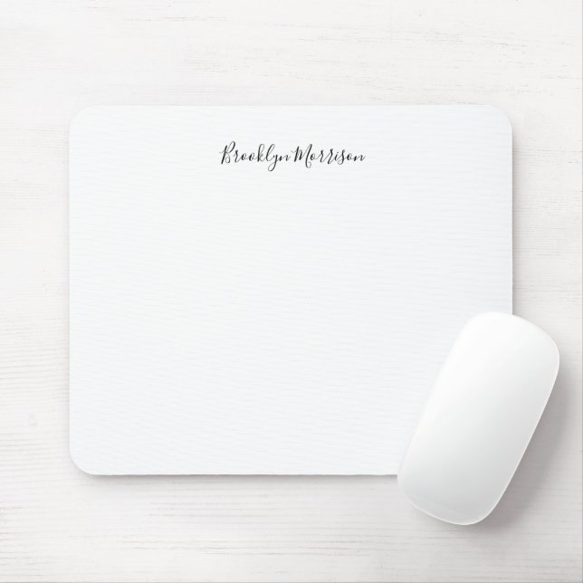 Stylish black white custom script monogram name mouse pad (With Mouse)