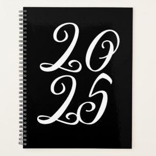 Stylish black white custom script year typography planner