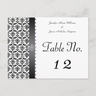 Stylish Black & White Damask Custom Table Number Postcard