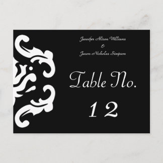 Stylish Black & White Damask Custom Table Number Postcard