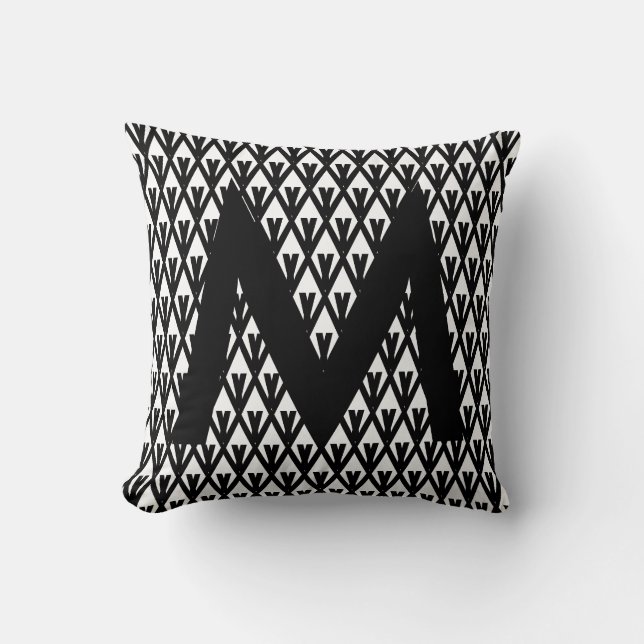 Stylish Black & White Diamond Pattern Throw Pillow (Front)