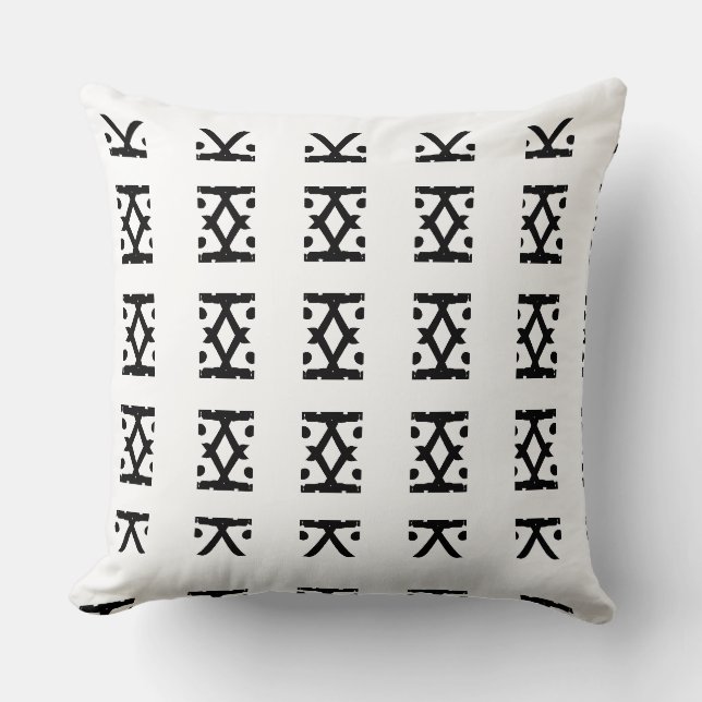 Stylish Black White Diamonds & Dots Throw Pillow (Front)