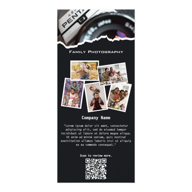 Stylish Black&White Family Photography Rack Card (Front)