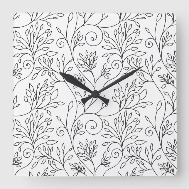 Stylish black white flowers Wall Clock (Front)