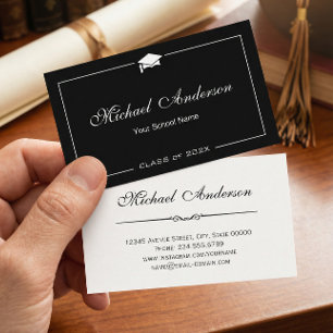 Stylish Black White Grad Cap Graduation Name Card