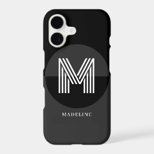 Stylish Black White Grey Geometric Modern Monogram