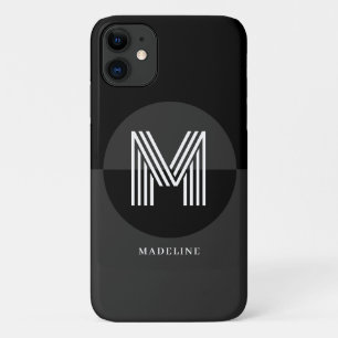 Stylish Black White Grey Geometric Modern Monogram iPhone 11 Case