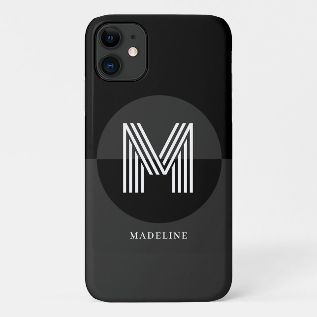 Stylish Black White Grey Geometric Modern Monogram Case-Mate iPhone Case (Back)