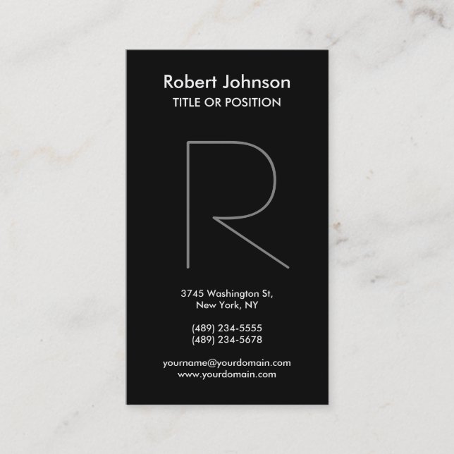 Stylish Black White Grey Monogram Business Card (Front)