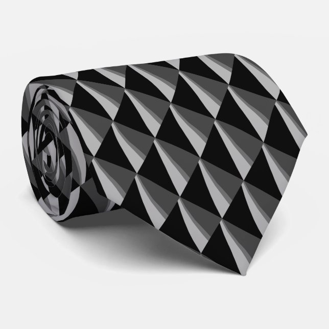 Stylish Black White Grey Pattern Tie (Rolled)