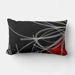 Stylish Black White Grey & Red Abstract Design Lumbar Pillow