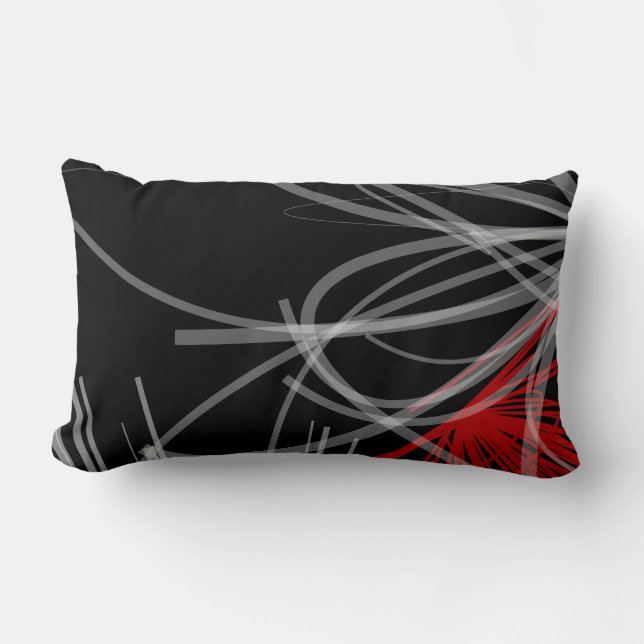 Stylish Black White Grey & Red Abstract Design Lumbar Pillow (Front)