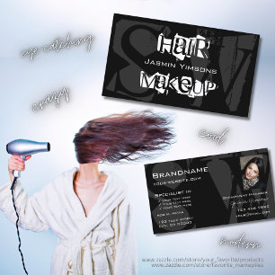 Stylish Black White Grey with Photo and Monogram Business Card