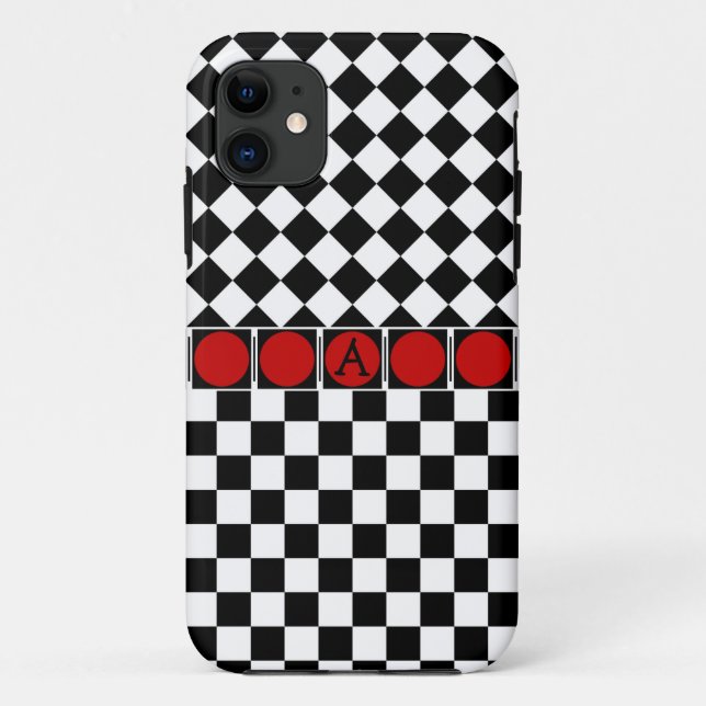 Stylish Black White Half Diamond Checkers red band Case-Mate iPhone Case (Back)