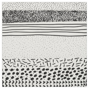 Stylish black white hand drawn polka dots stripes fabric