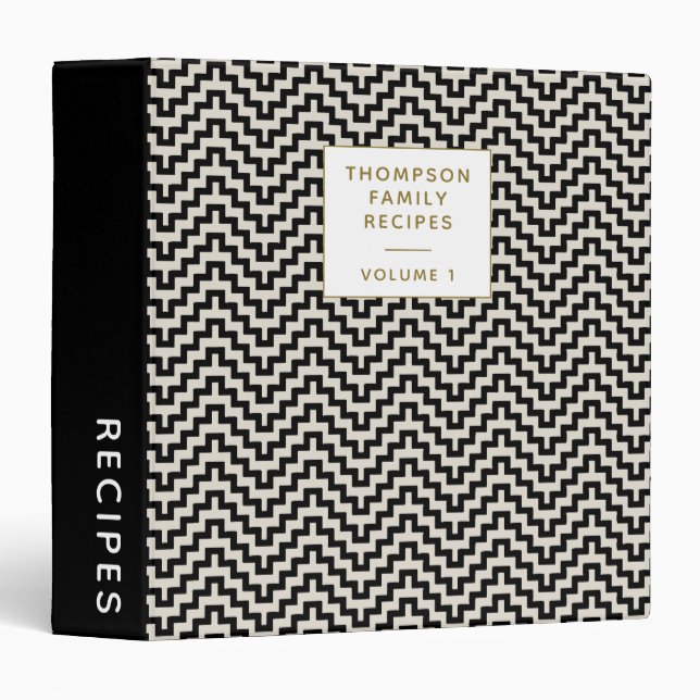 Stylish Black White Line Art Personalized Recipe Binder (Front/Spine)