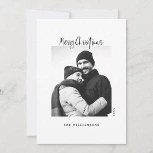 Stylish Black & White Minimalist Christmas Photo Holiday Card