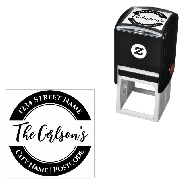 Stylish Black White Modern Calligraphy Address  Self-inking Stamp (In Situ)