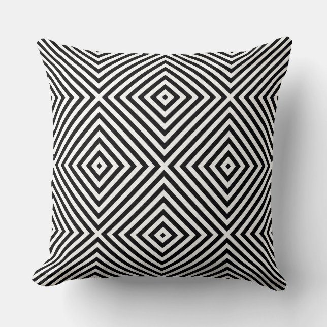 Stylish Black & White Nested Diamond Throw Pillow (Front)