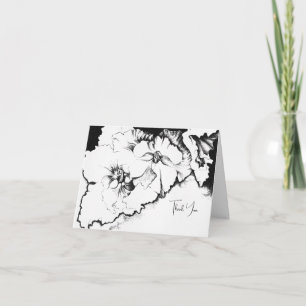 Stylish Black & White Original Stipple Art Floral Thank You Card