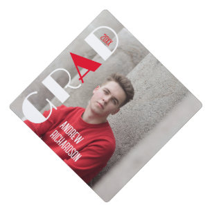 Stylish black white red Bold photo Graduation Cap Topper