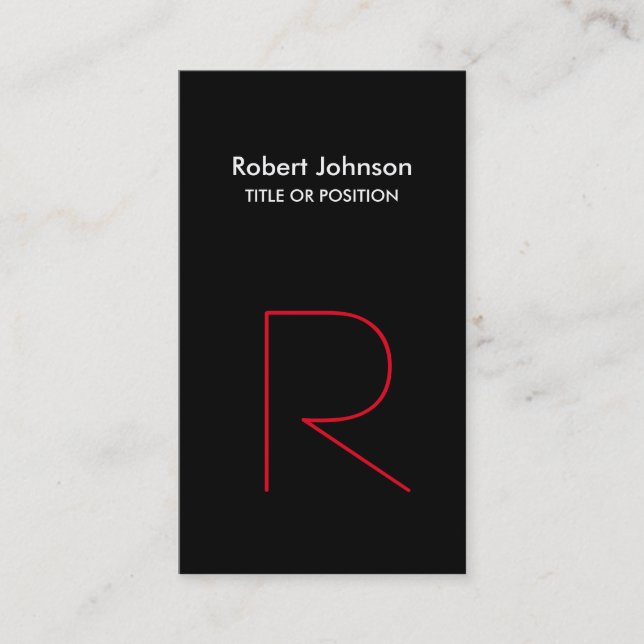 Stylish Black White Red Monogram Business Card (Front)
