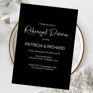 Stylish Black & White Rehearsal Dinner Invitation