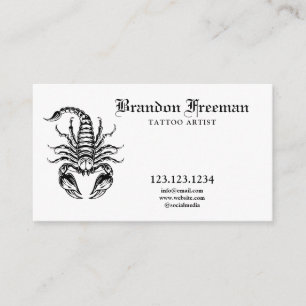 Stylish Black & White Scorpion Tattoo Artist Business Card