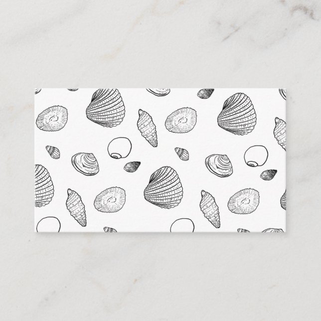 Stylish Black White Seashells Pattern Business Card (Front)