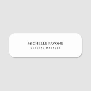 Stylish Black & White Simple Plain Professional Name Tag