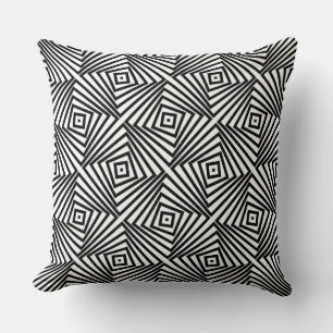Stylish Black & White Spiral Box Pattern Throw Pillow