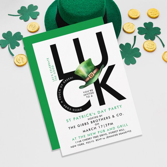 Stylish Black White St Patrick Lucky Irish Party  Invitation (Creator Uploaded)