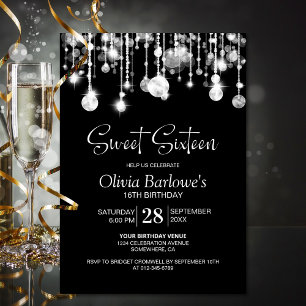 Stylish Black White Sweet Sixteen Birthday Party Invitation