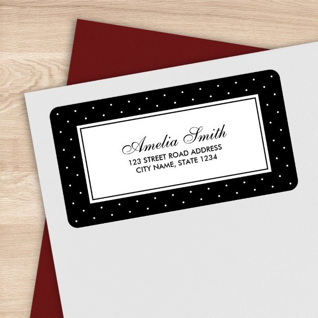 Stylish Black with Classic White Polka Dot Address Label (Creator Uploaded)