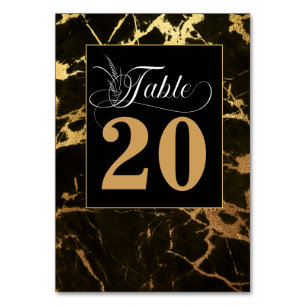 Stylish Black with Gold Marbling Table Number