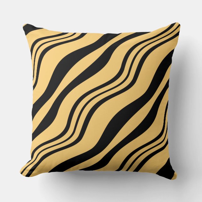 Stylish Black & Yellow Layered Lines Throw Pillow (Front)